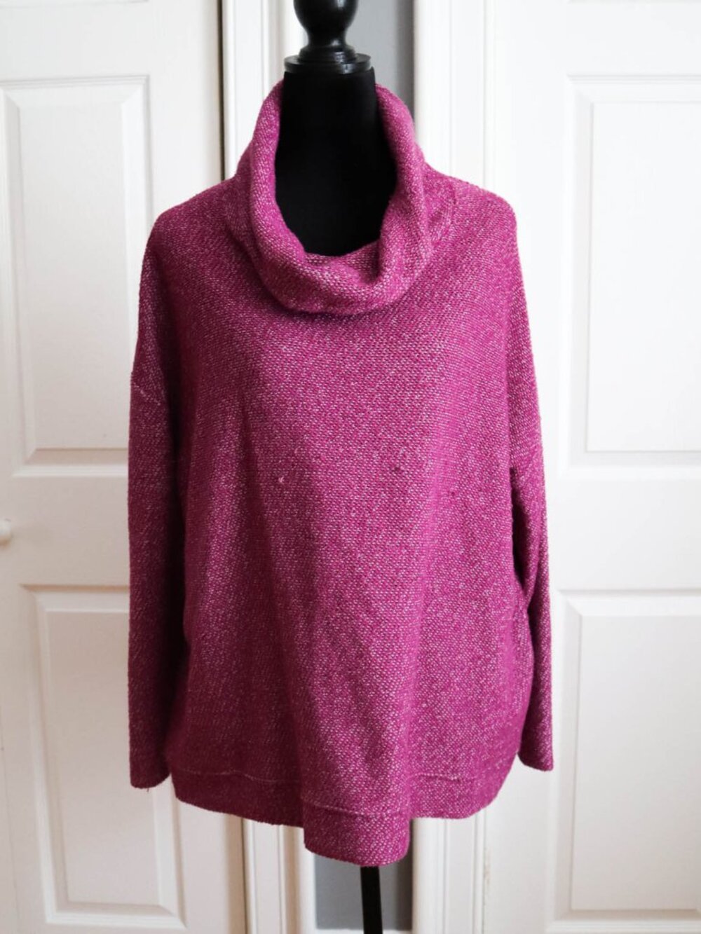 Lands' End Relaxed Fit Cowl Neck Sweater Berry Pink Marled Plus Size 1x Cozy
